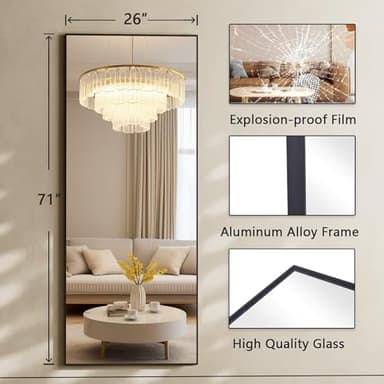 Koonmi 71"x26" Mirror Full Length, Standing Hanging or Leaning Against Wall Floor Mirrors, Full Body Floor Mirror for Bedroom Living Room, Black - Image 7