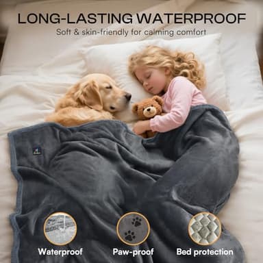 Luciphia Waterproof Bed Blanket Washable, Soft Sherpa Fleece Puppy Reversible Throw Blankets for Medium Large Dog Cat, Furniture Cover Protector Couch Bed from Liquid Pee and Pet Fur, Grey,85" x 57" - Image 3