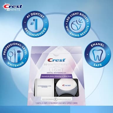 Crest 3D Whitestrips + LED Light – Teeth Whitening Kit, 1 Light + 10 Treatments, Each with 1 Upper/1Lower, 20 Strips – Crest 3DWhite Teeth Whitening Strips - Image 2