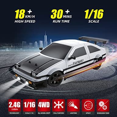 Sakeye RC Drift Car 2.4GHz 1:16 Scale 4WD High Speed Remote Control Cars Vehicle with LED Lights Two Batteries and Drifting Tires Racing Sport Toy Cars for Adults Boys Girls Kids - Image 2