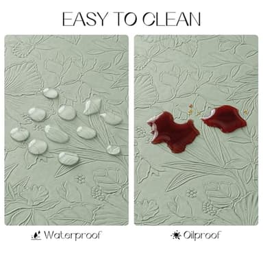 Romanstile Vinyl Placemats Set of 4-12 X 18 Inch - Heat Resistant Non-Slip Embossed Floral Place Mats 100% Waterproof Oilproof Wipeable Faux Leather Table Mats for Kitchen/Dining/Party, GrassGreen - Image 4