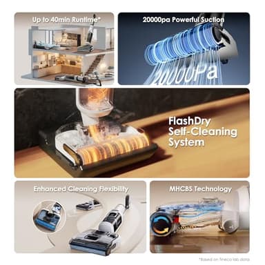 Tineco Floor ONE Stretch S6 Cordless Wet Dry Vacuum Cleaner, 180°Lay-Flat Smart Vacuum Mop, 40 Minutes Long Runtime 158℉ Flashdry Self-Cleaning, Dual-Sided Edge Cleaning Lightweight Floor Cleaner - Image 4