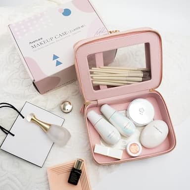 Aveniee XL Clear Makeup Organizer,Double Layer Travel Cosmetic Case with Brush Holder & Zippered Compartments,Big Toiletry Bag for Travel Accessories,2 Layers Large,Pink - Image 4