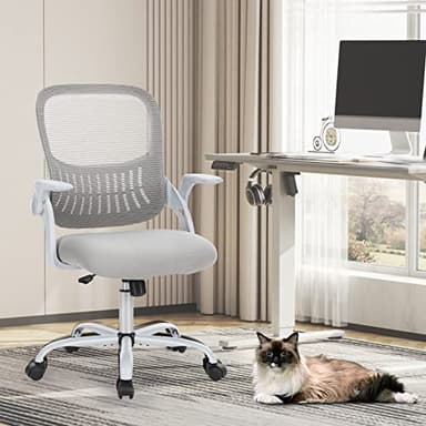 SMUG Home Office Desk Chair, Ergonomic Computer Managerial Executive Chairs Mid-Back Work Swivel Task Chairs with Wheels, Lumbar Support, Comfy Flip-up Armrest for Gaming, Study, Student - Image 9