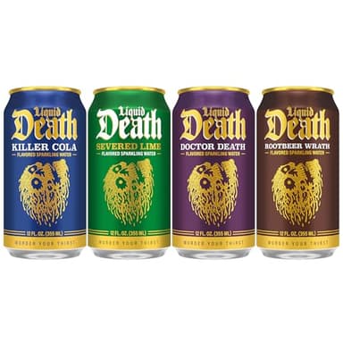 Liquid Death, Soda-Flavored Sparkling Water Variety Pack, 12-Pack (12oz Cans), Low Sugar, Huge Flavor & No Artificial Sweeteners, 4 Flavors: Severed Lime, Doctor Death, Killer Cola, and Rootbeer Wrath - Image 2