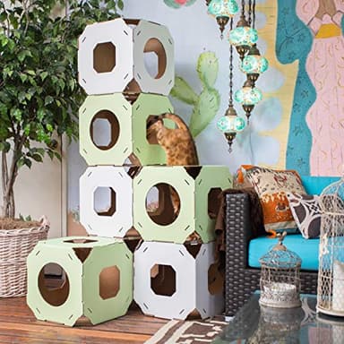 Catty Stacks Durable, Modular Cat House Cubes/Cat Condos, Made in USA (2-Pack (New! with Bridge), Snow White) - Image 6