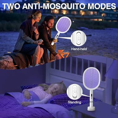 Electric Fly Swatter Racket, PALONE 4000V Detachable Bug Zapper with Type-C Rechargeable Base, Powerful Dual Modes Fly Zapper Racket, Mosquito Killer for Indoor Outdoor, 1 Pack - Image 3