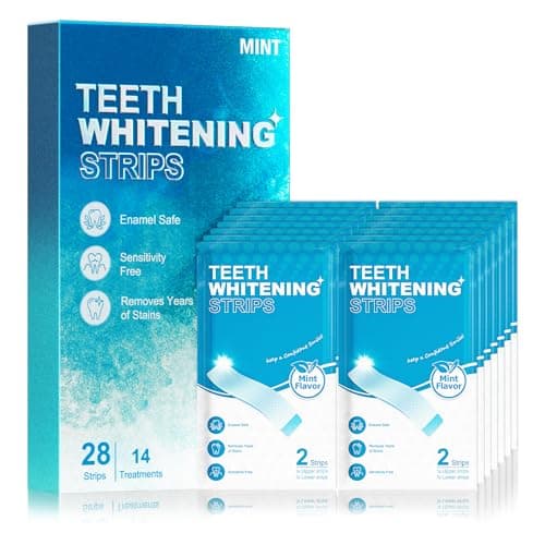 Oralfree Natural Teeth Whitening Strips - Sensitive Teeth Whitener - Enamel Safe Teeth Whitening Kit with Hydrogen Peroxide for Coffee, Wine, Tobacco, and Other Stains, 28 Strips (14 Treatment), Mint - Image 1