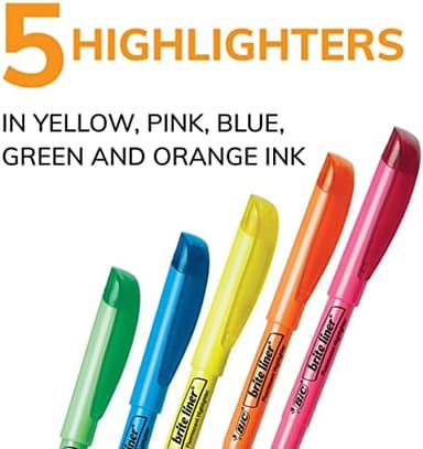 BIC Brite Liner Highlighters, Chisel Tip, 5-Count Pack of Highlighters Assorted Colors, Ideal Highlighter Set for Organizing and Coloring - Image 3