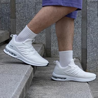 Mens Athletic Walking Shoes Slip On Gym Tennis Fashion Sneakers Lightweight Running Workout Sport Casual Shoe US 10 White - Image 6