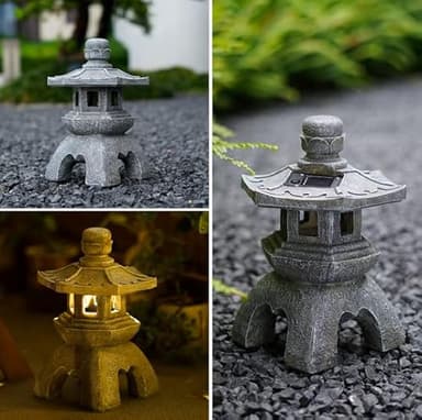 Nacome Solar Pagoda Lantern Garden Statue,Indoor/Outdoor Zen Asian Decor for Landscape Balcony,Garden,Patio,Porch Yard Art Ornament,Polyresin, Stone Finish - Image 5