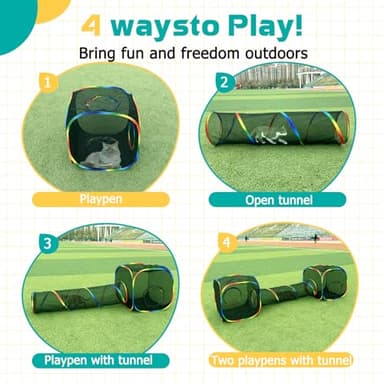 LUCKITTY Outdoor Rainbow Cat Enclosures Playground,Outside House for Indoor Cats Include Portable Tent, 2 Way with 2 Cube Tunnel, for Kitty and Small Animals,Within Storage Bag - Image 2