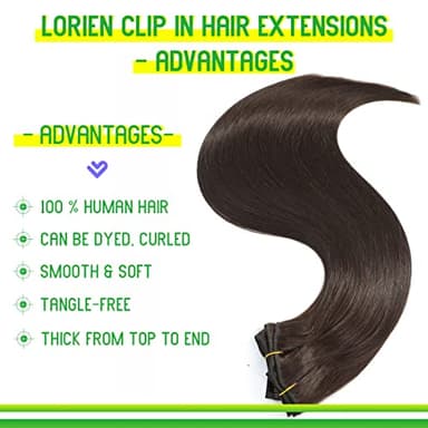 LORIEN Clip in Hair Extensions Real Human Hair, 24 Inch 120g, 2 Darkest Brown, Clip in 100% Brazilian Remy Human Hair Extensions 8pcs Per Set with 18 Clips Double Weft - Image 4