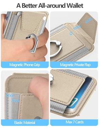 ExtreLife For Magsafe Wallet with Grip, 6-Card Holder, Stronger Magnetic Card Wallet Holder for iPhone 17/16/15/14/13/12 Series, Leather Magnetic Phone Wallet with Privacy Flap, Desert Titanium Gold - Image 5