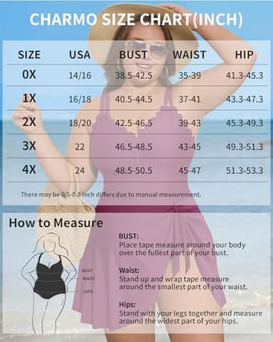 Charmo Plus Size Swimsuit for Women Swim Dress Scalloped One Piece Tummy Control Bathing Suit Ruched Swim Suits 2025 Fuchsia 2X - Image 6