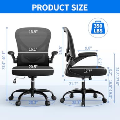 Freepub Ergonomic Office Chair, Breathable Mesh Computer Desk Chair with Adjustable Lumbar Support, Swivel with Flip-up Armrests, 350LBS Capacity - Design for Home/Offices - Black - Image 3