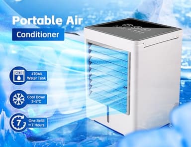 Portable Air Conditioners Fan, Evaporative Air Cooler, USB Personal Mini Air Conditioner with 3 Wind Speeds & 3 Timers Touch Screen Desktop Cooling Fan for for Home Room Camping Car Office - Image 6