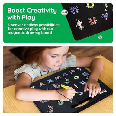 PicassoTiles 2PK 4-in-1 Magnetic Drawing Board 12x10 inch Large Magnet Tablet Pad with 4 Facings Lowercase & Uppercase Alphabets, Numbers, & Freestyle STEM Learning Writing Reading Playboard PTB06 - Image 6