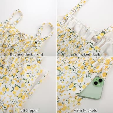 Scarlet Darkness Floral Corset Dress for Women Ruched Bust Flowy Summer Cottage Core Dress White Yellow Floral XL - Image 6