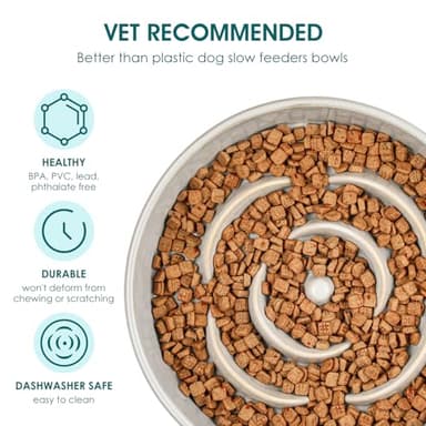 vancasso Slow Feeder Dog Bowl, 0.6 Cups Ceramic Dog Food Dish for Fast Eaters Small Breed, Puzzle Bowl for Small Dogs and Cats, Light Gray - Image 4