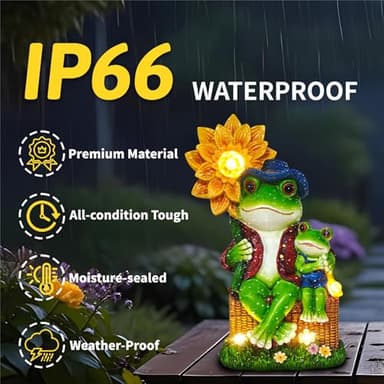 CFFOWNUG Outdoor Frog Garden Decor: 9'' Yard Decoration with Sunflower Light Funny Solar Frog Gifts for Women Mother's Day Housewarming Gift - Image 4