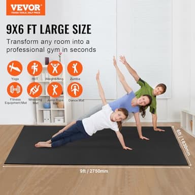 VEVOR Exercise Mat, Non Slip High Density Premium Yoga Mat, Exercise Yoga Mat for Men & Women, Fitness & Exercise Mat with Bag & Carry Strap, for All Types of Home Yoga, Pilate & Floor Workout (9x6ft) - Image 2