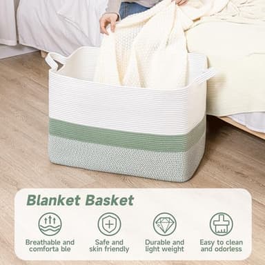 CLHMILY&Z Stylish Square Cotton Rope Storage Basket - 22x17x13.8 Inches - Perfect Nursery Storage Bin and Baby Toy Basket for Organizing Toys and Blankets - Image 6