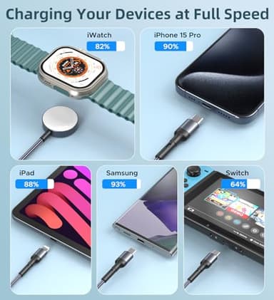Upgraded Travel Essentials for Apple Watch Charger 3 in 2 Multi Charging Cable for iPhone 17 iWatch Charger USB C Cord, Car RV Camping Essentials Compatible with iWatch Ultra/SE/11 & iPhone 16/15-12 - Image 8