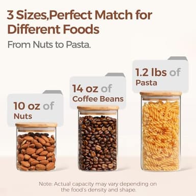 ComSaf Airtight Glass Storage Canister with Lids (0.7Qt/1.2Qt/1.6Qt) Set of 6, Food Storage Container Kitchen Pantry Storage Jar, Glass Jars for Flour Cereal Sugar Tea Coffee Beans Snacks, Square - Image 4