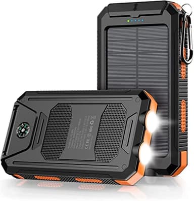 Mregb Power Bank,Solar Charger,36800mAh 5V3.1A QC 3.0 Dual 2 USB Port Built-in Powerful Flashlight IPX7 Waterproof Dustproof Shockproof(Orange) - Image 1
