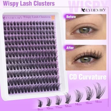 EYDEVRO Wispy Lash Clusters Natural Eyelash Clusters 9-18mm Cluster Eyelash Extensions CD Curvature 192 Pcs Manga Cluster Lashes Individual Lashes DIY Lash Extensions - Image 6