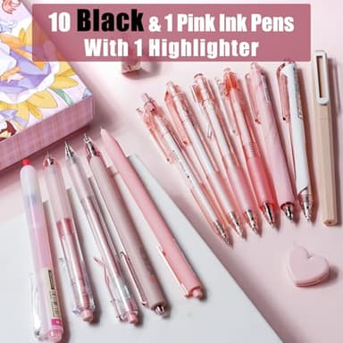 Four Candies Rose Series Gel Pens, Cute Writing Pens with Black & Pink Ink, 0.5 mm Smooth Fine Point, Back to School Office Supplies Girly Stationery Aesthetic Desk Accessories for Women, Set of 12 - Image 2