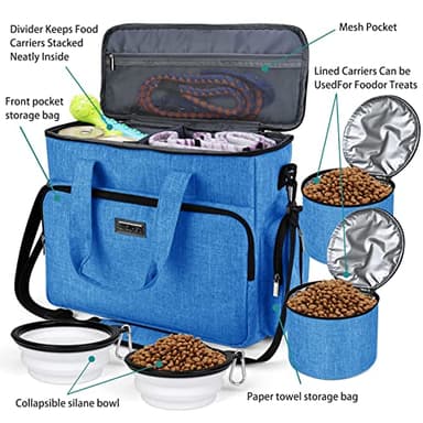 BAGLHER Dog Travel Bag, Pet Travel Bag (ALL Pet Travel Supplies), With 2 Pet Food Containers and 2 Collapsible Silicone Bowls; Essential Kits for Pet Travel Blue - Image 5