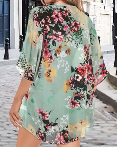 Kimonos for Women Floral Print Puff Sleeve Swimwear Cute Summer Tops(Mint,S) - Image 5