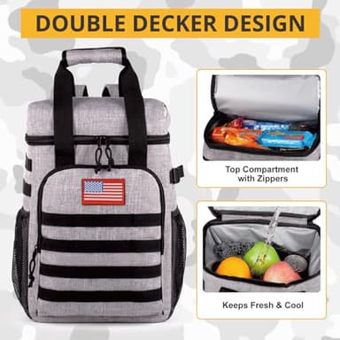 Tactical Backpack Cooler,Lunch Backpack for Men Work with Handle,Soft Cooler Backpack Insulated Waterproof Leak Proof,Heavy Ice Chest Backpack for Hiking Camping(Grey) - Image 6