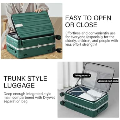 Hanke 24 Inch Checked Luggage Front Opening Rolling Suitcase Hard Sided Luggage with Spinner Wheels Travel Luggagefor Woman Men.(Dark Green) - Image 5