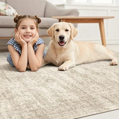 Soalmost Washable Area Rug 8x10, Large Soft Rugs for Living Room Vintage Beige Carpet 8x10 Area Rugs for Bedroom Dining Room Non-Slip Stain Resistant Under Table Rug - Image 9