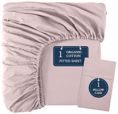 LANE LINEN 100% Organic Cotton Twin Fitted Sheets, 2-Piece Set (1 Fitted Sheet, 1 Pillowcase), Percale Weave, Cotton Sheet, Soft, Breathable, Fits Mattress Upto 15' Deep - Sepia Rose (No Flat Sheet) - Image 1