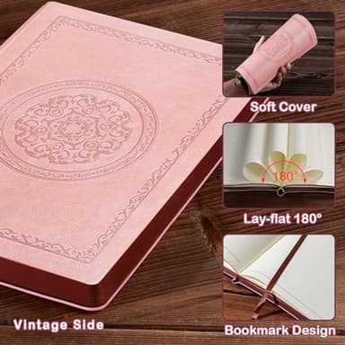 Fetinar 2025 Leather Vintage Journal Notebook,300 Pages,Leather Softcover Lined Journal Notebooks for Women Men,Notebook Journals for Writing Travel,Business,Office,Rose Gold Pink - Image 3