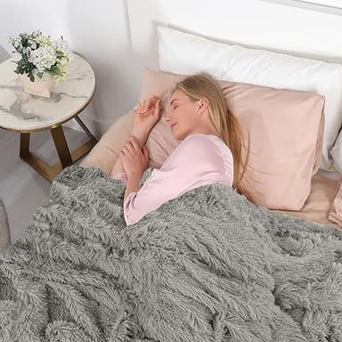 Tuddrom Decorative Extra Soft Fuzzy Faux Fur Throw Blanket 50" x 60",Solid Reversible Long Hair Shaggy Blanket,Fluffy Cozy Plush Comfy Microfiber Fleece Blankets for Couch Sofa Bedroom,Quiet Grey - Image 4