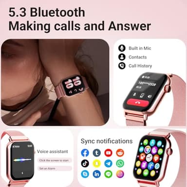Trendia Smart Watches for Women, 1.83" HD Fitness Tracker (Answer/Make Calls), 120+ Sport Modes with Heart Rate/Sleep Monitor, IP68 Waterproof, 3 Bands, Fitness Watch for iOS Android, Pink - Image 2