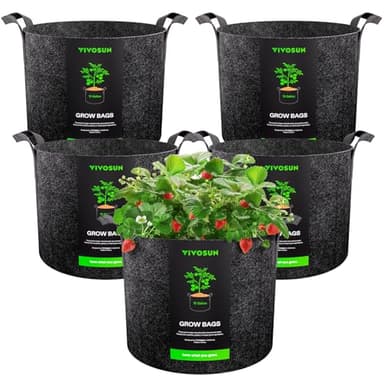 VIVOSUN 5-Pack 15 Gallon Plant Grow Bags, Heavy Duty Thickened Nonwoven Fabric Pots with Handles - Image 1