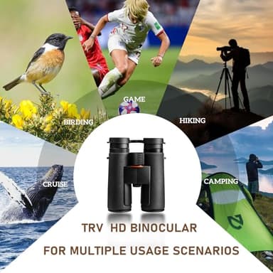 TRV 10x42 Binoculars for Adults High Powered - Waterproof Fogproof BAK4 Prism, with Phone Adapter for Bird Watching, Hunting, Travel - Image 6