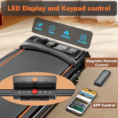 Incline Treadmill for Home, Walking Pad with Handle Bar, Under Desk Compact Treadmill with 350 Lbs Capacity, LED Display & APP, Remote Control, 3.0HP (XXL) - Image 5