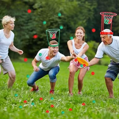 2 Pack Head Hoop Basketball Party Game for Kids and Adults Carnival Game Adjustable Basket Net Headband with 20 Balls for Carnival Party Birthday Party Family Indoor Outdoor Game (Red + Green) - Image 3