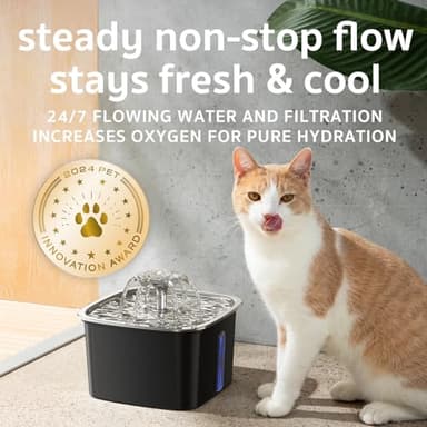Veken Innovation Award Winner Stainless Steel Cat Water Fountain, 95oz/2.8L Automatic Pet Fountain Dog Water Dispenser with Replacement Filters & Silicone Mat for Cats, Dogs (Space Black) - Image 6