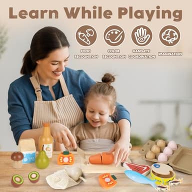 Lehoo Castle Wooden Play Food Sets for Kids Kitchen, Food Toys for Toddlers 3+ Year Old, Pretend Food Play Kitchen Accessories, Cutting Fruits Vegetables Toys, Gift for Boys Girls - Image 5
