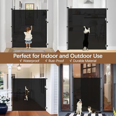 55" Extra Tall Cat Gate for Stairs - No Jump, 55" Wide Retractable Baby Gates Outdoor Retractable Gate Indoor Mesh Baby Gate Retractable Pet Gate, Extra Tall Pet Gate Tall Dog Gates for Doorways/Black - Image 4
