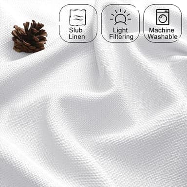 Chyhomenyc White Curtains 120 Inch Length 2 Panels Set, Faux Linen Textured Light Filtering Soft Airy Farmhouse Curtain Drapes Ceiling to Floor for Large Window, 50Wx120L - Image 6