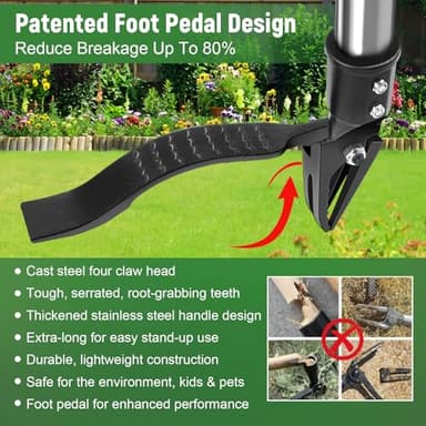 GOXAWEE 46” Weed Puller Tool, 4-Claw Stand Up Weeder Tool with Adjustable Handle for Removal Weeds - Image 3